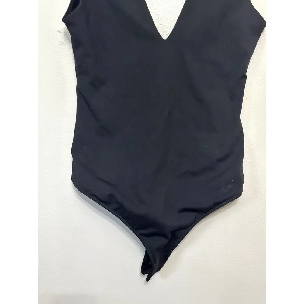 Free People Women's Black Keep It Sleek V Neck Bodysuit S NWOT_4